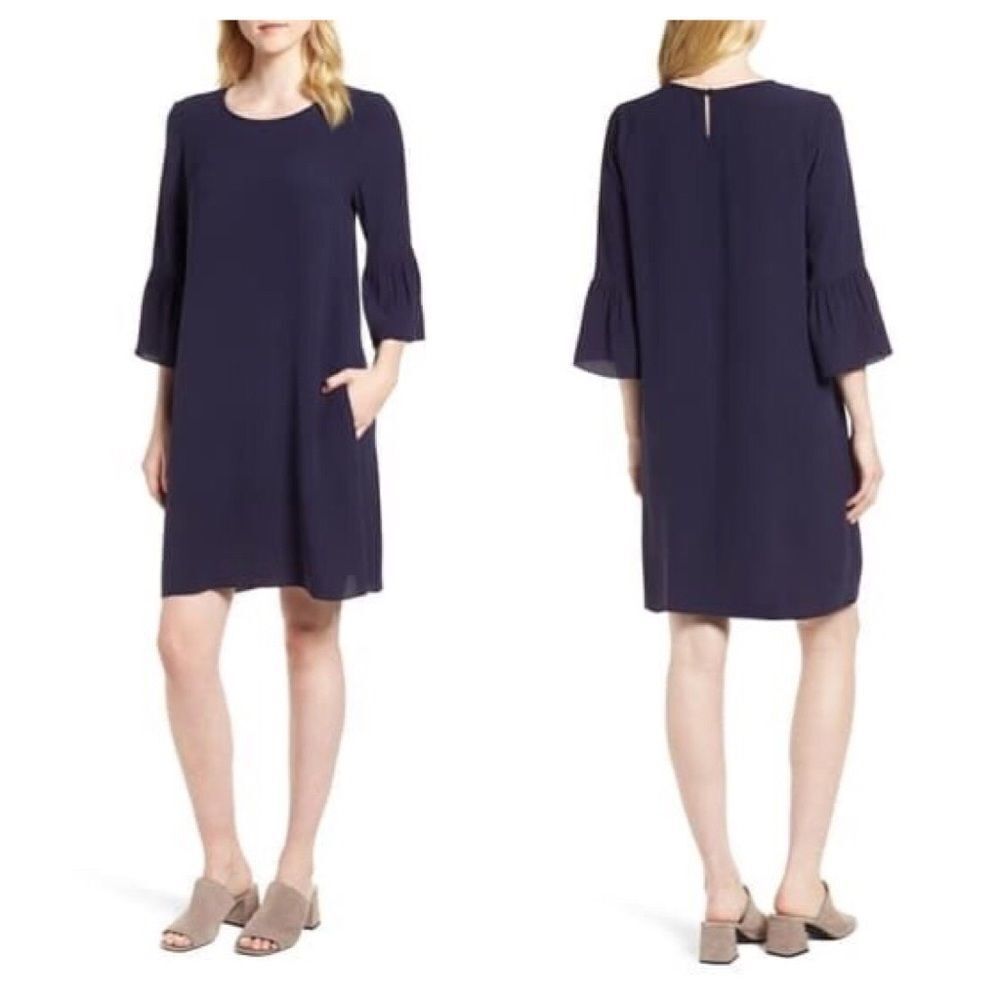 Eileen Fisher Silk 3/4 Sleeve Shift Dress Sz PL